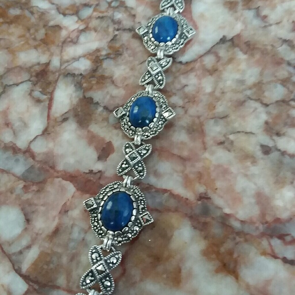 Lapis marcasite Station Bracelet 7.5" - Picture 5 of 7